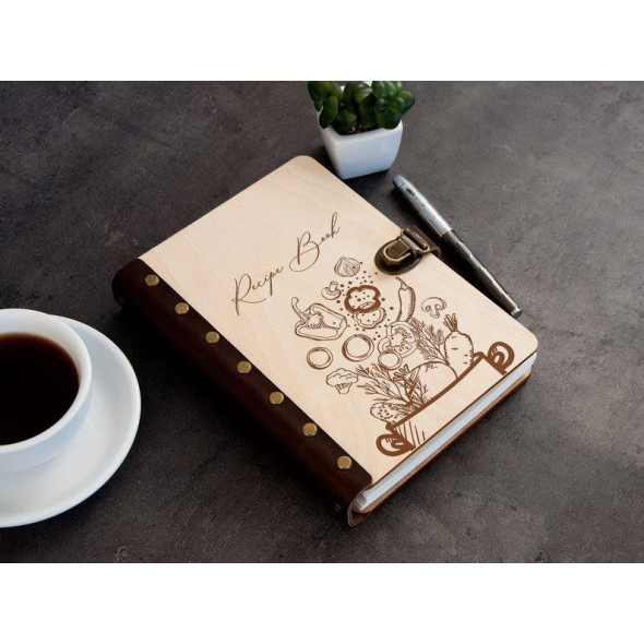 Дерев'яна книга для запису кулінарних рецептів «Recipe Book»