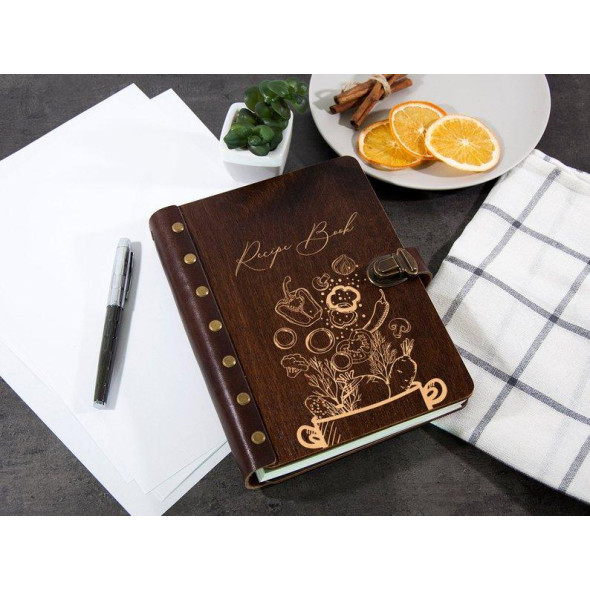 Дерев'яна книга для запису кулінарних рецептів «Recipe Book»