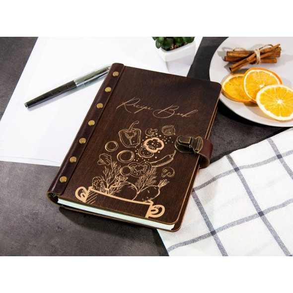 Дерев'яна книга для запису кулінарних рецептів «Recipe Book»