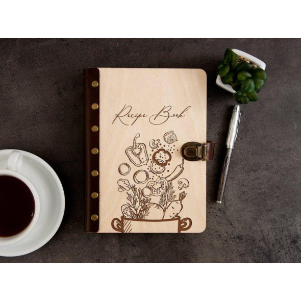 Дерев'яна книга для запису кулінарних рецептів «Recipe Book»