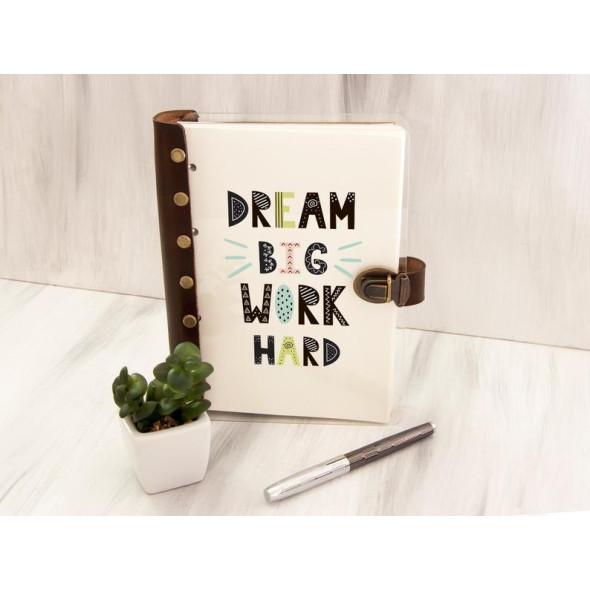 Щоденник-планер «dream BIG work HARD» з можливістю персоналізації, акрилова обкладинка, кольоровий друк, А5
