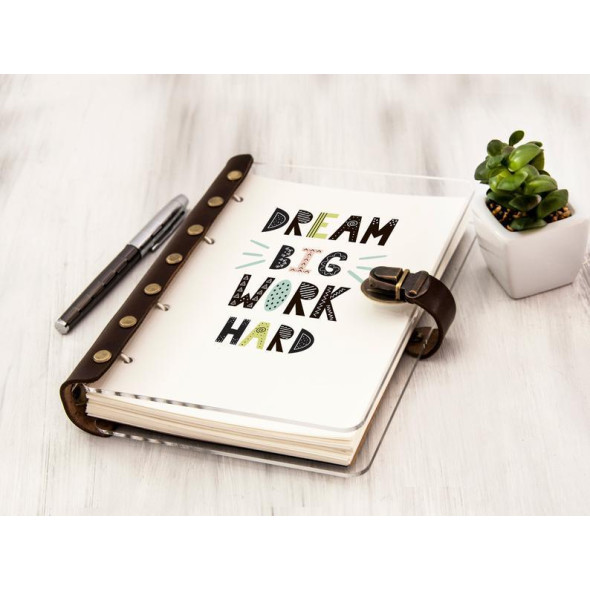 Щоденник-планер «dream BIG work HARD» з можливістю персоналізації, акрилова обкладинка, кольоровий друк, А5