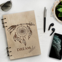 Дерев'яний блокнот для записів А5/А4 з гравіюванням Dreamcatcher А5/А4 на 60 сторінок від 