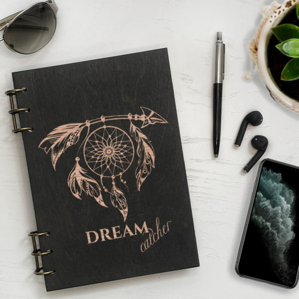 Дерев'яний блокнот для записів А5/А4 з гравіюванням Dreamcatcher А5/А4 на 60 сторінок від 