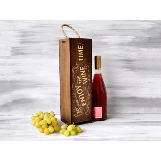 Коробка для пляшки з гравіюванням «Wine time», корпоративний подарунок на Новий рік