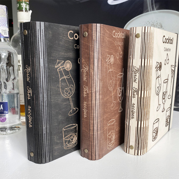 Дерев'яна Кулінарна книга в обкладинці з гравіюванням книга рецептів коктейлів на 75 аркушів від 