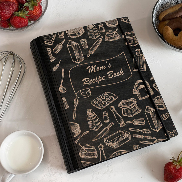 Дерев'яна Кулінарна Книга з дерева на 75 аркушів з гравіюванням Mam`s recipe book від 