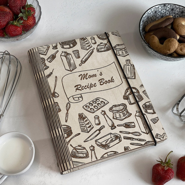Дерев'яна Кулінарна Книга з дерева на 75 аркушів з гравіюванням Mam`s recipe book від 
