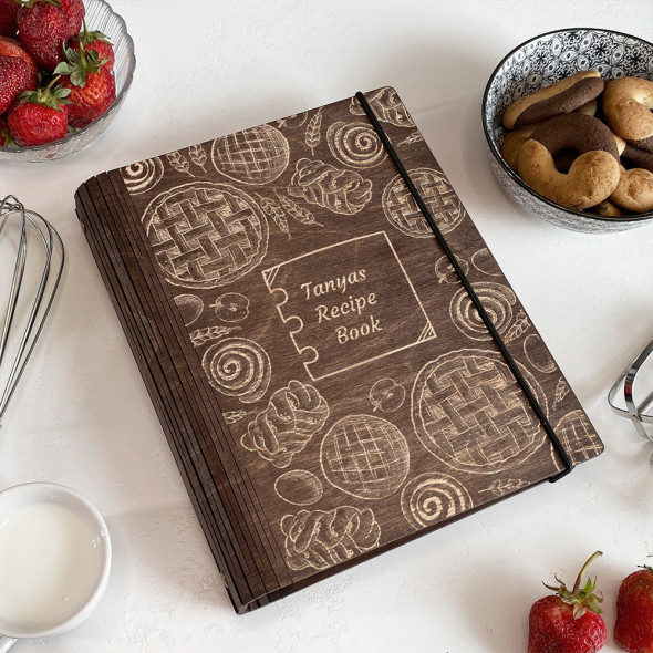 Дерев'яна книга для кулінарії з гравіюванням You recipe book від 