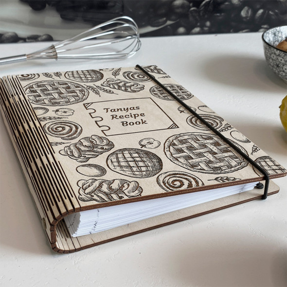 Дерев'яна книга для кулінарії з гравіюванням You recipe book від 