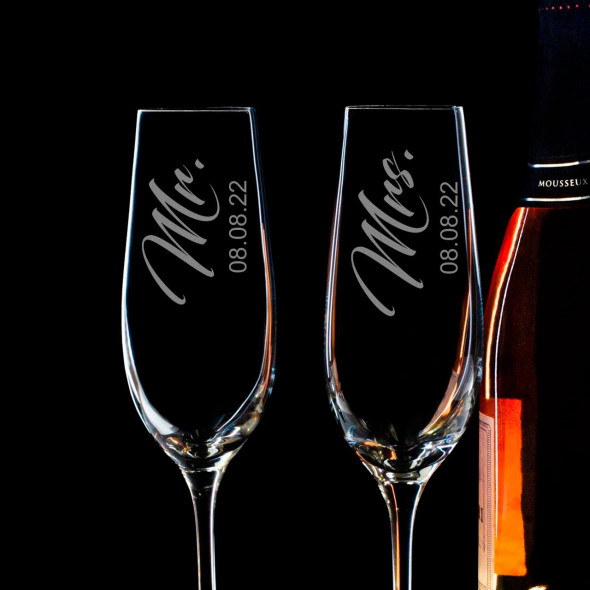 Весільні скляні келихи з написом Mr&Mrs CG-0017