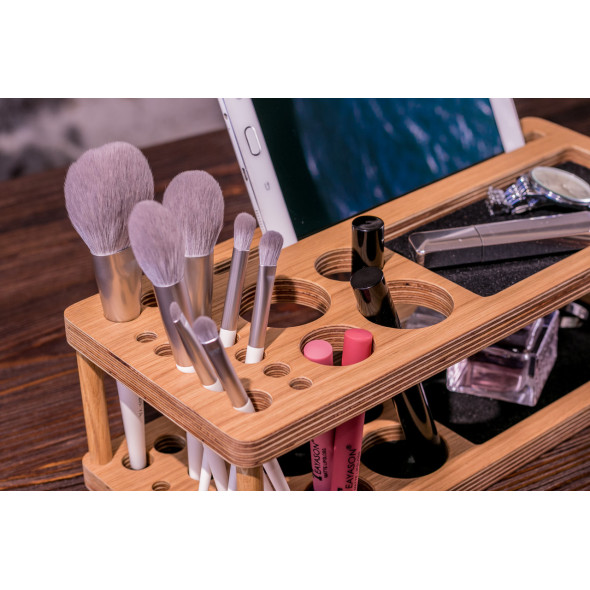 Дерев'яний органайзер для косметики жіноча підставка «Beauty Station»