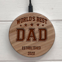 Бездротова зарядка для телефону з дерева з гравіюванням Dad 