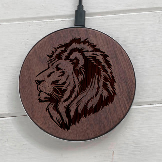 Швидка бездротова зарядка Fast Charger з дерева з гравіюванням Lion King 