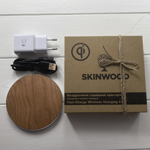 Бездротова зарядка з дерева для телефону Fast Charger White 
