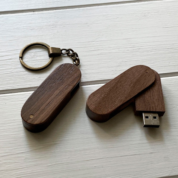 Флешка-Брілок USB з натурального дерева темна поворотна з індивідуальним гравіюванням від 