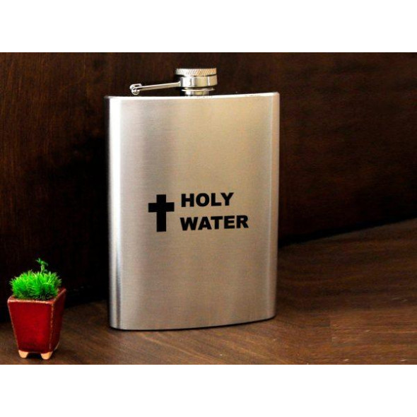 Фляга туристична подарункова з гравіюванням «Holy Water» для коньяку, віскі з нержавійки, 240 мл FL-0009