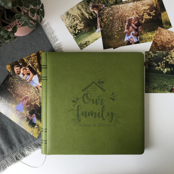 Альбом для фотографій з екошкіри "Our Family" Зелений 23х23 см RM05-03