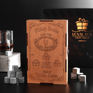Подарунковий набір каменів для віскі на 16 шт, "Whisky Stones" в дерев'яній коробці  |Коричневий 