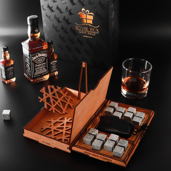 Подарунковий набір каменів для віскі на 16 шт, "Whisky Stones" в дерев'яній коробці  |Коричневий 