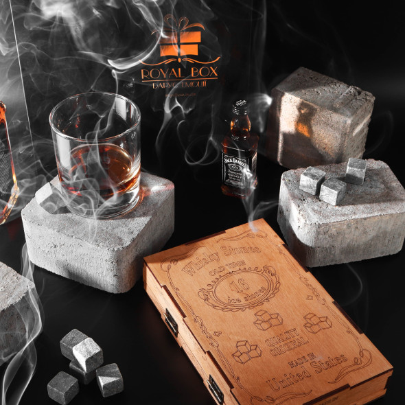 Подарунковий набір каменів для віскі на 16 шт, "Whisky Stones" в дерев'яній коробці  |Коричневий 