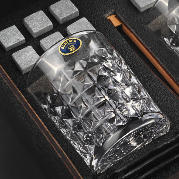 Набір з двох келихів для віскі 280 мл Bohemia Diamond у чорному кольорі | Каміння для охолодження напою