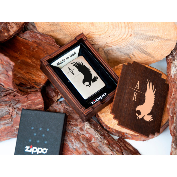 Запальничка хром Zippo з гравіюванням ініціалів на замовлення