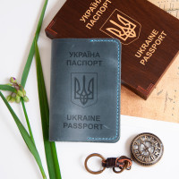 Класична шкіряна обкладинка на паспорт на замовлення, Синій, 10х15,5см