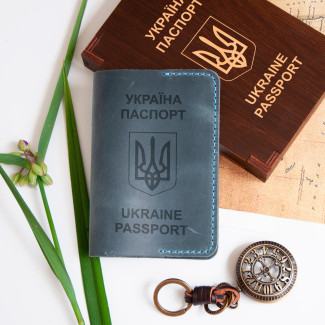 Класична шкіряна обкладинка на паспорт на замовлення, Синій, 10х15,5см