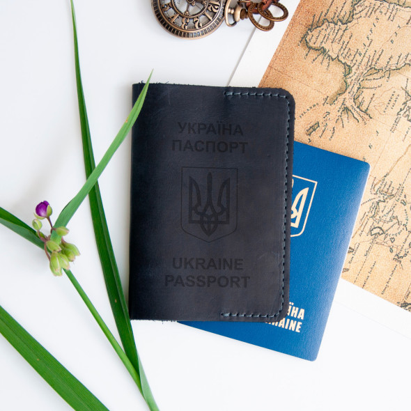 Класична шкіряна обкладинка на паспорт на замовлення, Синій, 10х15,5см