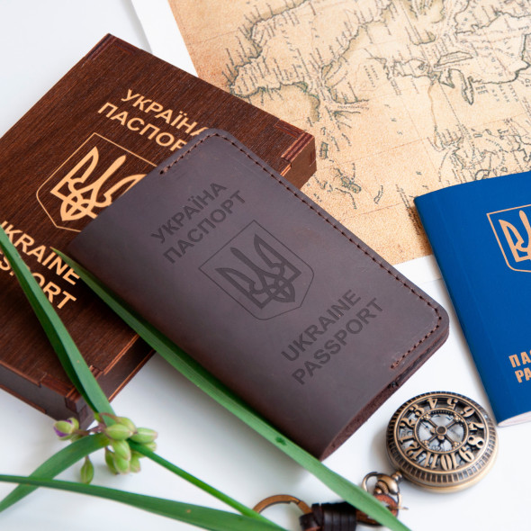 Класична шкіряна обкладинка на паспорт на замовлення, Синій, 10х15,5см