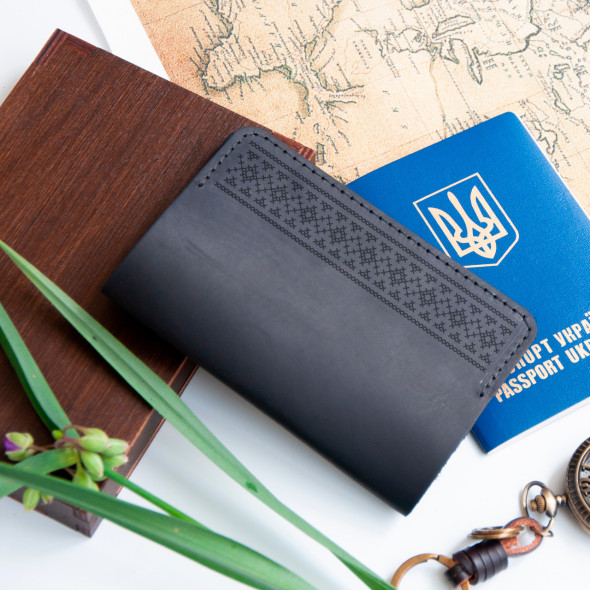 Обкладинка для паспорта з натуральної шкіри з нанесенням орнаменту, Оранжевий, 10х15,5см