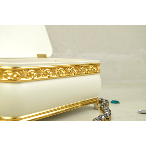 Шкатулка для прикрас з дерева з позолотою з деревини вільхи «Gold & white»