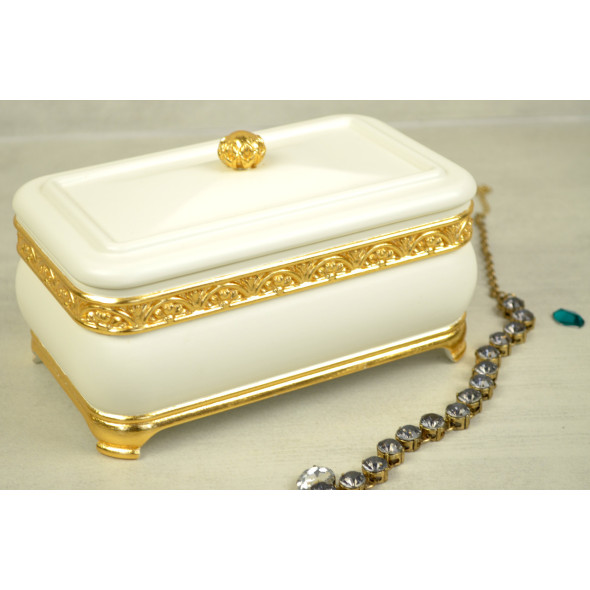 Шкатулка для прикрас з дерева з позолотою з деревини вільхи «Gold & white»