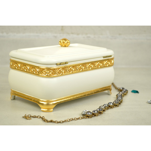 Шкатулка для прикрас з дерева з позолотою з деревини вільхи «Gold & white»