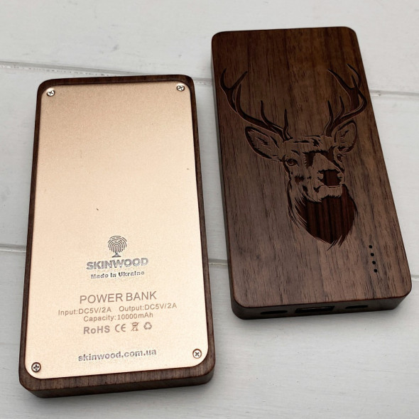 Powerbank портативний зарядний пристрій з дерева з гравіюванням 