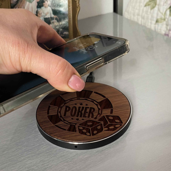 Дерев'яна бездротова зарядка для телефону із гравіюванням Fast Charger 