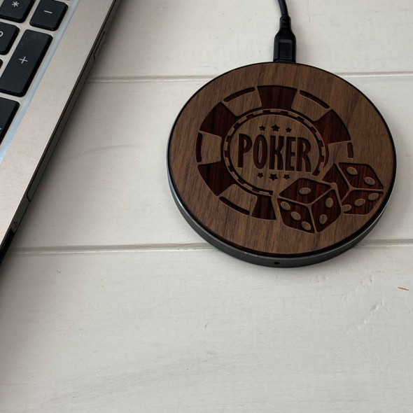 Дерев'яна бездротова зарядка для телефону із гравіюванням Fast Charger 