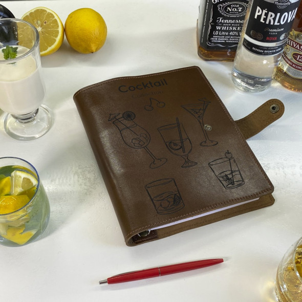 Коктельна книга з шкіри з гравіюванням на замовлення BL-0002
