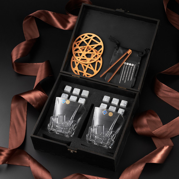 Подарунковий набір келихів для віскі 310 мл Bohemia Crack з камінням для охолодження напою