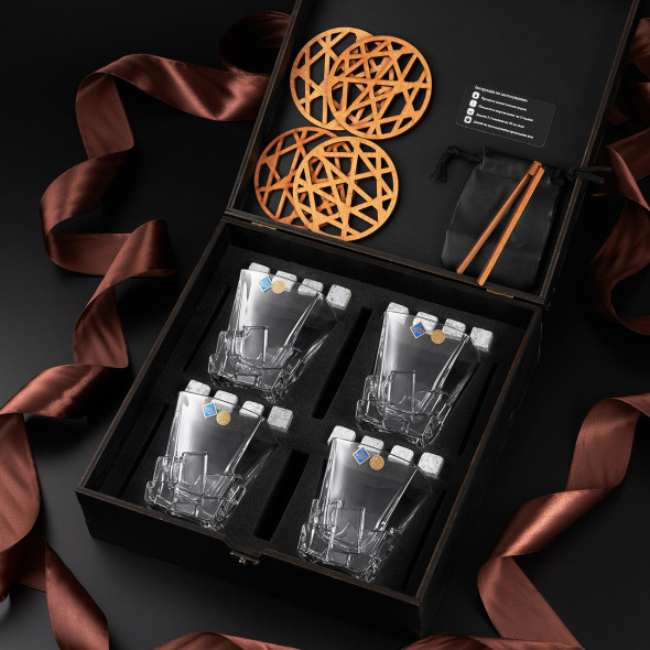 Подарунковий набір для віскі Bohemia Crack з камінням для охолодження напою | келихи 310 мл