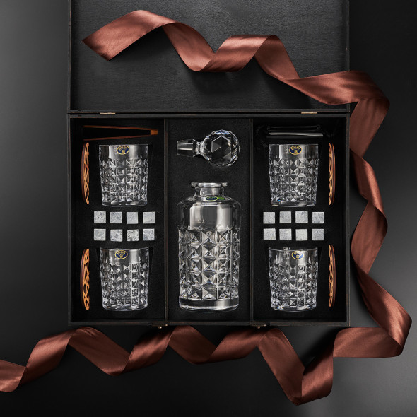 Набір для віскі з гравіюванням Bohemia Diamond | Келихи 280 мл та Графин 500 мл