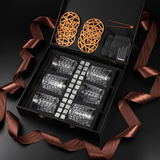 Чоловічий подарунковий набір з шістьма келихами 280 мл Bohemia Diamond з камінням для охолодження віскі