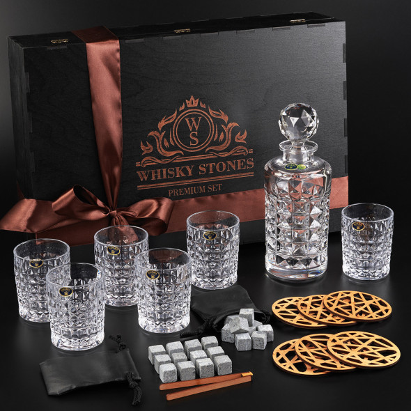 Подарунковий набір келихів для віскі та графіном Bohemia Diamond | Подарунок для боса