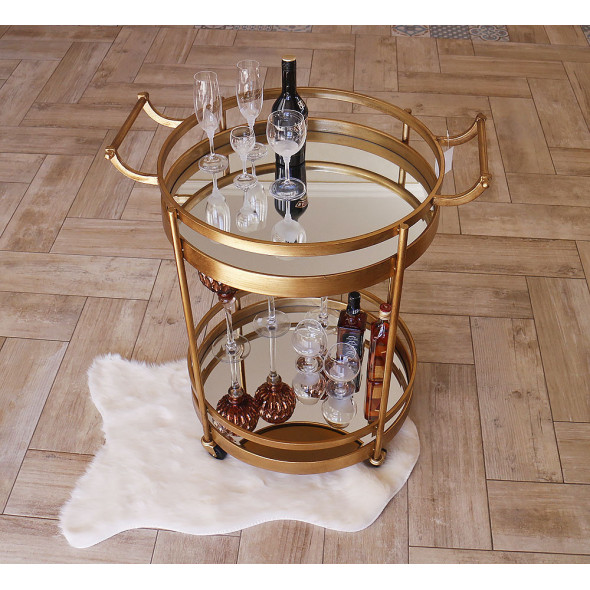 Сервірувальний столик на коліщатках з металу з дзеркальним покриттям подарунок чоловікові шефу від колективу