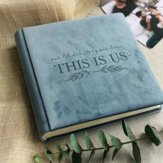 Фотоальбом з велюру весільний "This is us" Блакитний 23х23 см 60 сторінок