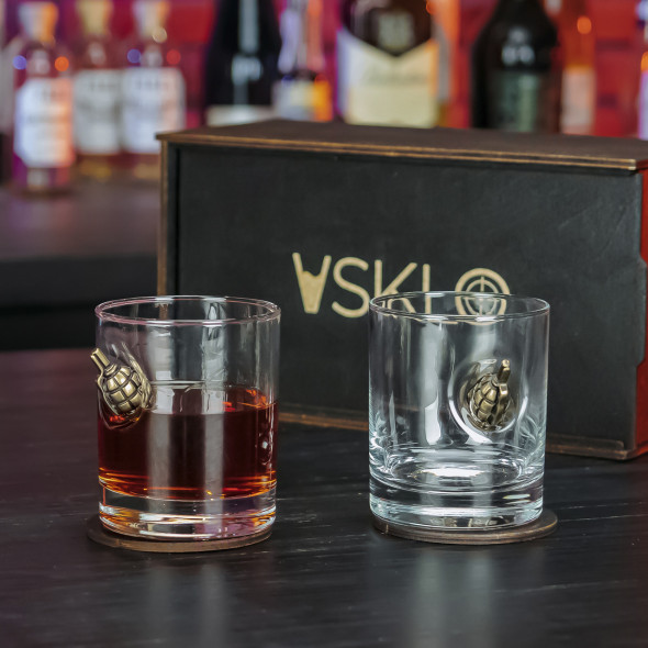 Набір для віскі 2 склянки + 6 каменів для охолодження | Подарунок військовому ЗСУ