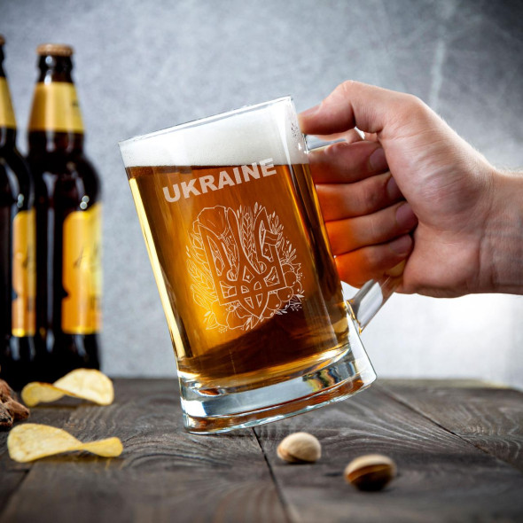 Келих для пива з гравіюванням герба України 500 мл | Для батька, військового ЗСУ, брата, чоловіка