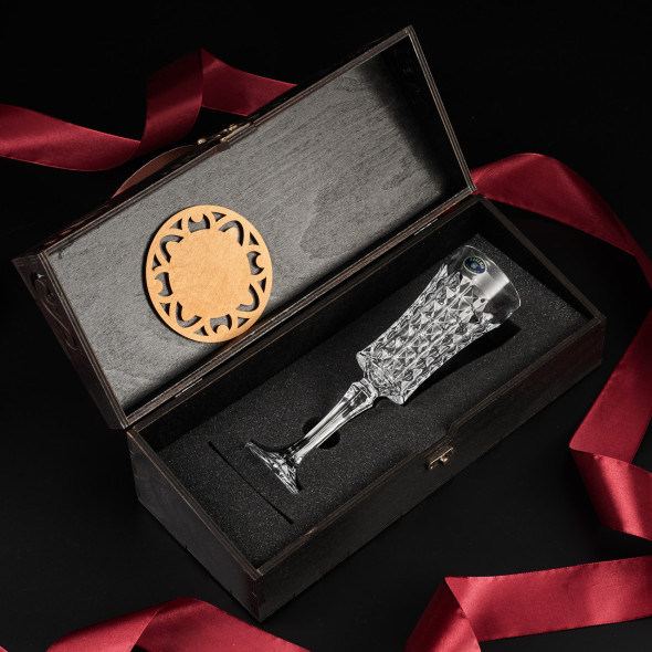 Набір для шампанського кришталь 1 шт "Bohemia Diamond" 120 мл у дерев'яній коробці