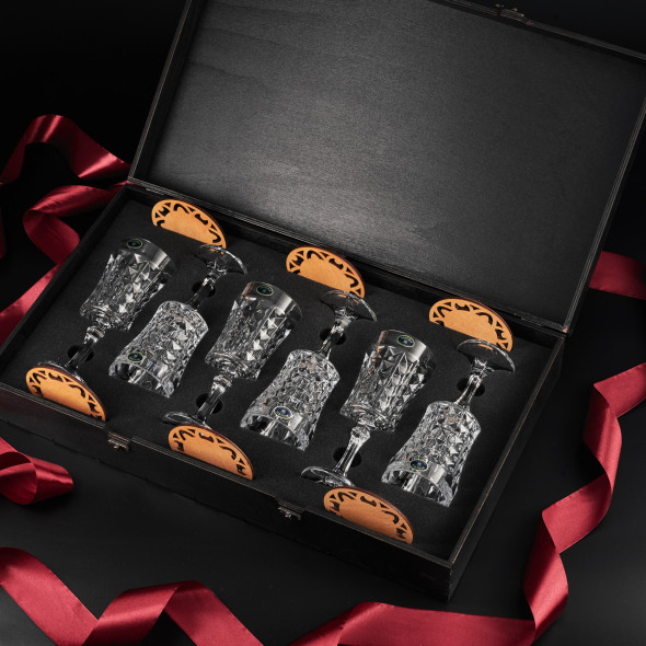 Набір для вина кришталь 6 шт "Bohemia Diamond" 200 мл у дерев'яній коробці